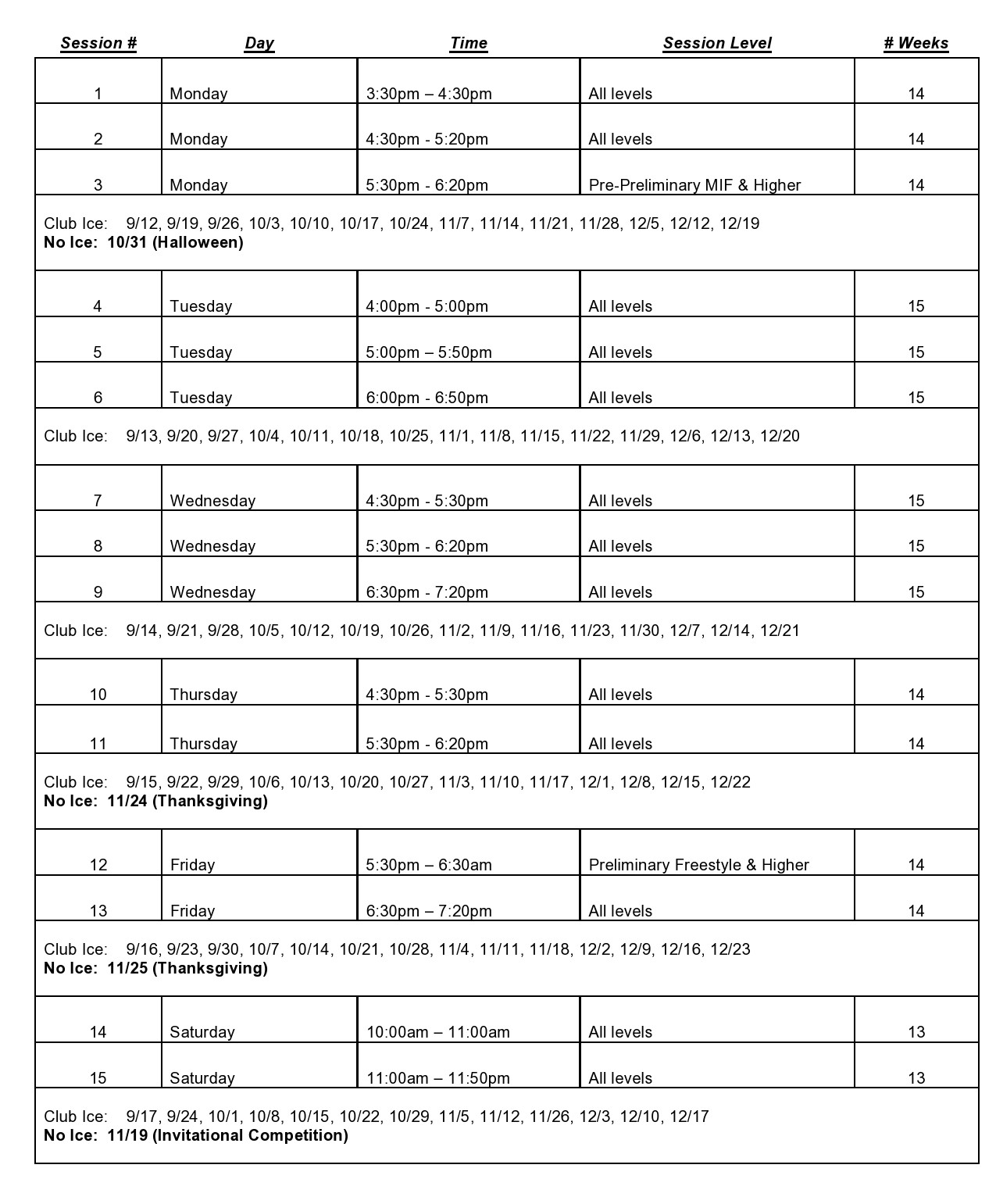 Club Ice Schedule :: Amherst Skating Club